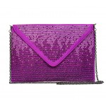 Evening Bag - Satin Envelope Clutch w/ Gradient Colored Rhinestones - Purple -BG-EBP2043PL